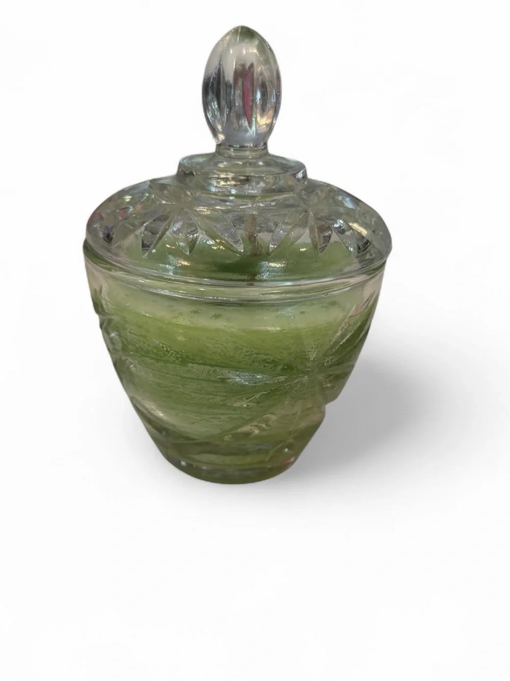 Candle in vintage anchor hocking sugar bowl with Lid